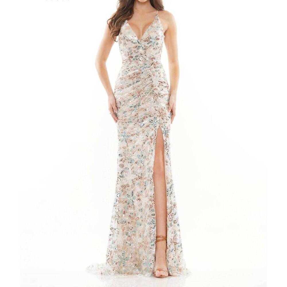 NEW COLORS DRESS sequin mermaid evening gown in gold turquoise